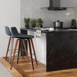 Simpli Home Distressed Blue 26.38-in H Counter height Upholstered Wood Bar Stool 2 -Pack
