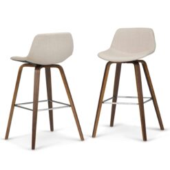 Simpli Home Natural 26.4-in H Counter height Upholstered Wood Bar Stool 2 -Pack