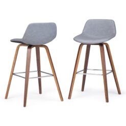Simpli Home Stone Grey 26.4-in H Counter height Upholstered Wood Bar Stool 2 -Pack