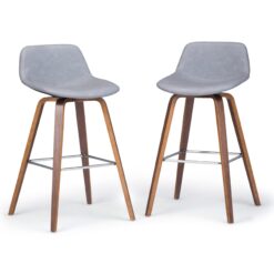 Simpli Home Stone Grey 26.4-in H Counter height Upholstered Wood Bar Stool 2 -Pack
