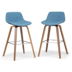Simpli Home Medium Blue 26.4-in H Counter height Upholstered Wood Bar Stool 2 -Pack