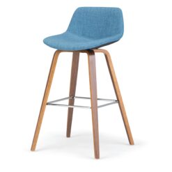 Simpli Home Medium Blue 26.4-in H Counter height Upholstered Wood Bar Stool 2 -Pack