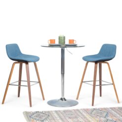 Simpli Home Medium Blue 26.4-in H Counter height Upholstered Wood Bar Stool 2 -Pack