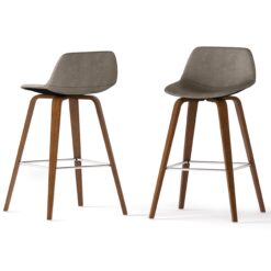 Simpli Home Distressed Grey 26.4-in H Counter height Upholstered Wood Bar Stool 2 -Pack