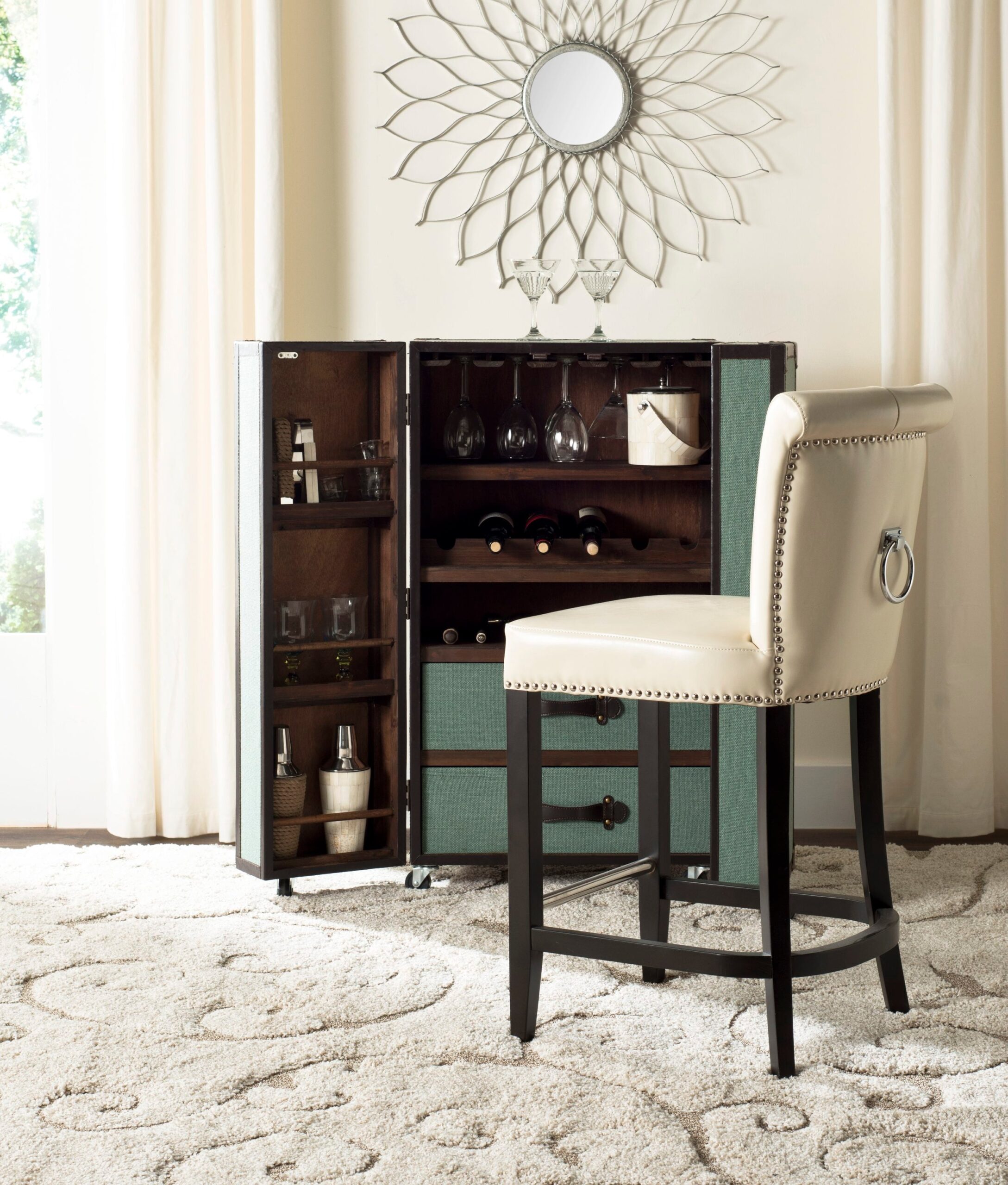 Safavieh Flat Cream/Espresso 25.7-in H Counter height Upholstered Rattan Bar Stool