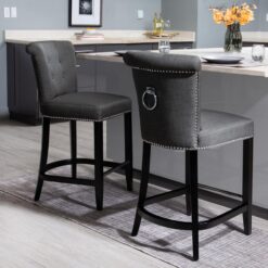Safavieh Charcoal 25.7-in H Counter height Upholstered Wood Bar Stool