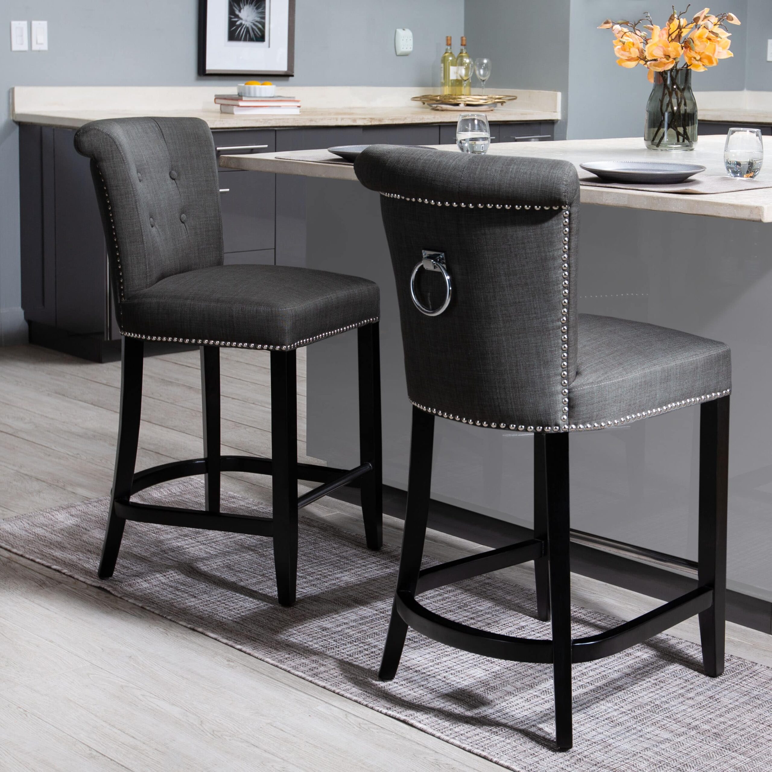 Safavieh Charcoal 25.7-in H Counter height Upholstered Wood Bar Stool