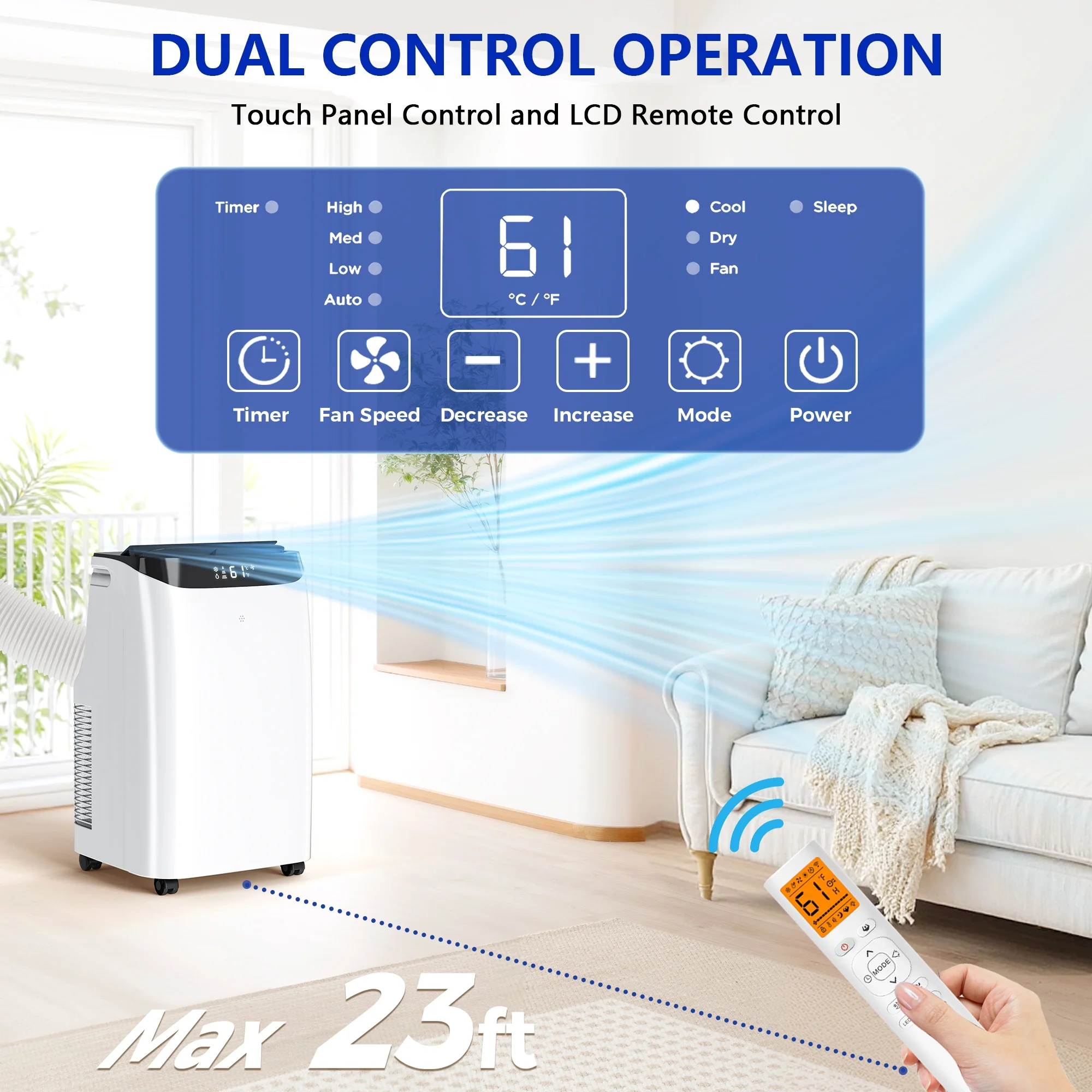 Fosawd 12000 BTU Portable Air Conditioner Cools up to 500 Sq. ft, 3-in-1 AC, Dehumidifier, Fan