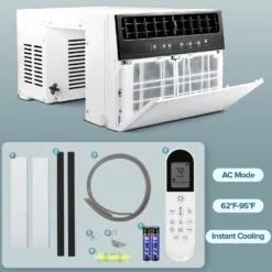 KISSAIR Window Air Conditioner, 10 000 BTU Ashrae Cools 450 Sq.ft., Window AC Unit 6 Modes 24H Timer