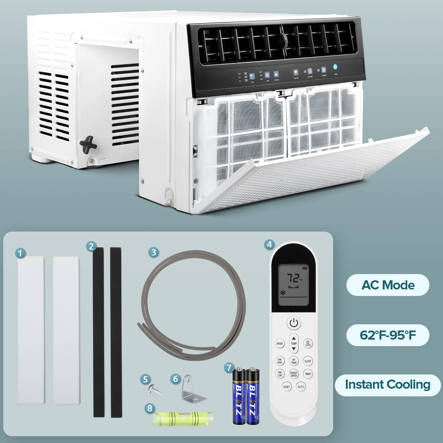 KISSAIR Window Air Conditioner, 10 000 BTU Ashrae Cools 450 Sq.ft., Window AC Unit 6 Modes 24H Timer