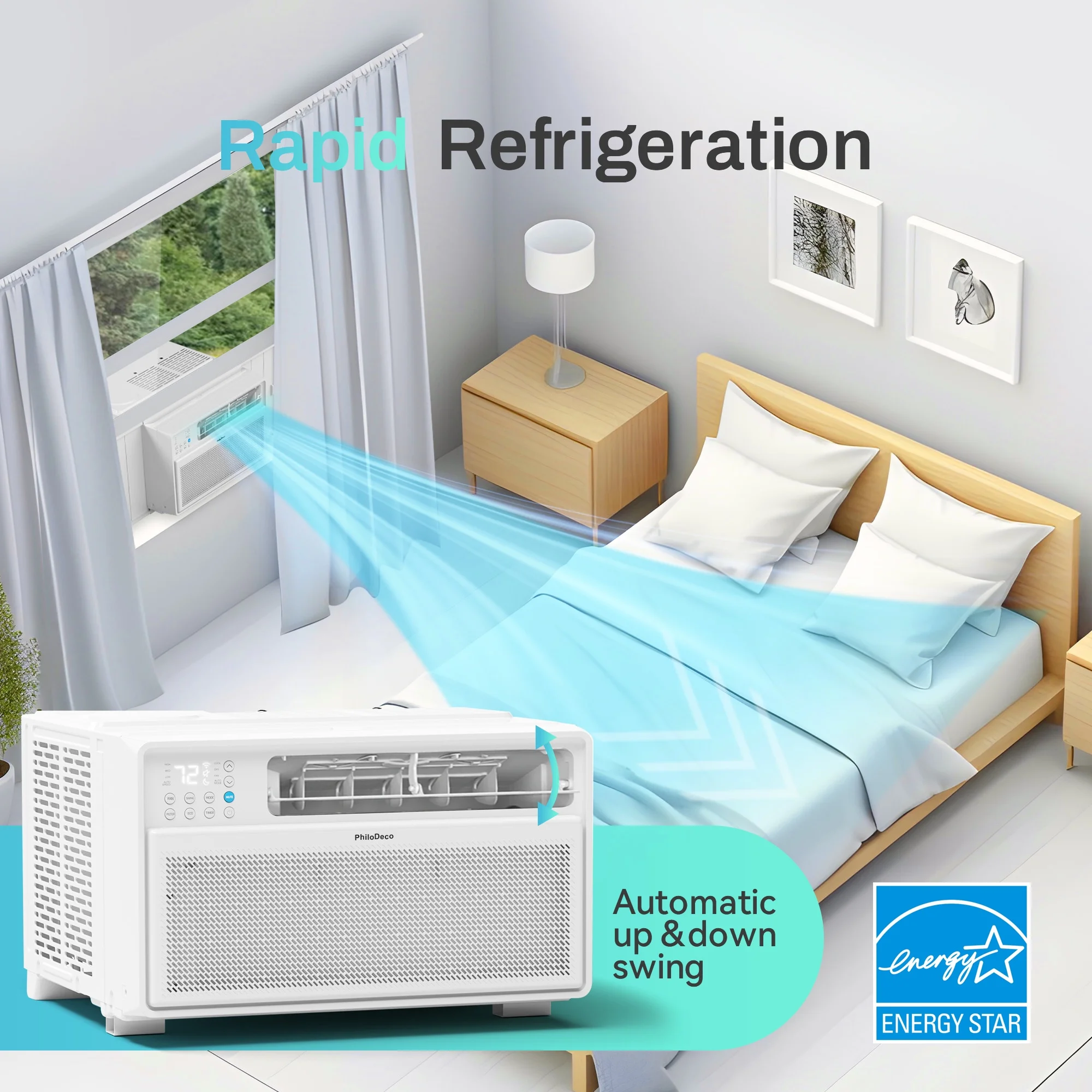 PhiloDeco Energy Star Window Air Conditioner, 10000 BTU Window Air Conditioner with Wifi 440 sq ft. Inverter Ac, Remote Control
