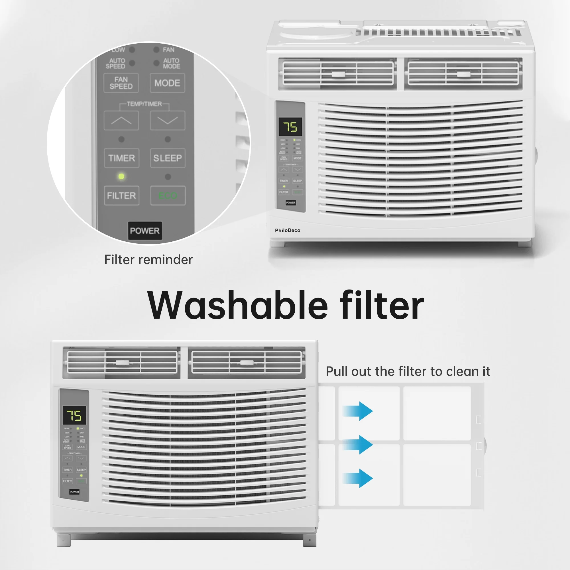 PhiloDeco 6000 BTU Window Air Conditioner Cool to 250 sq ft Intelligent, LED, Remote Control