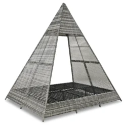 Harper & Bright Designs Outdoor Sunbed with Canopy, Tent Shape Wicker Patio Daybed, Gray and Blue