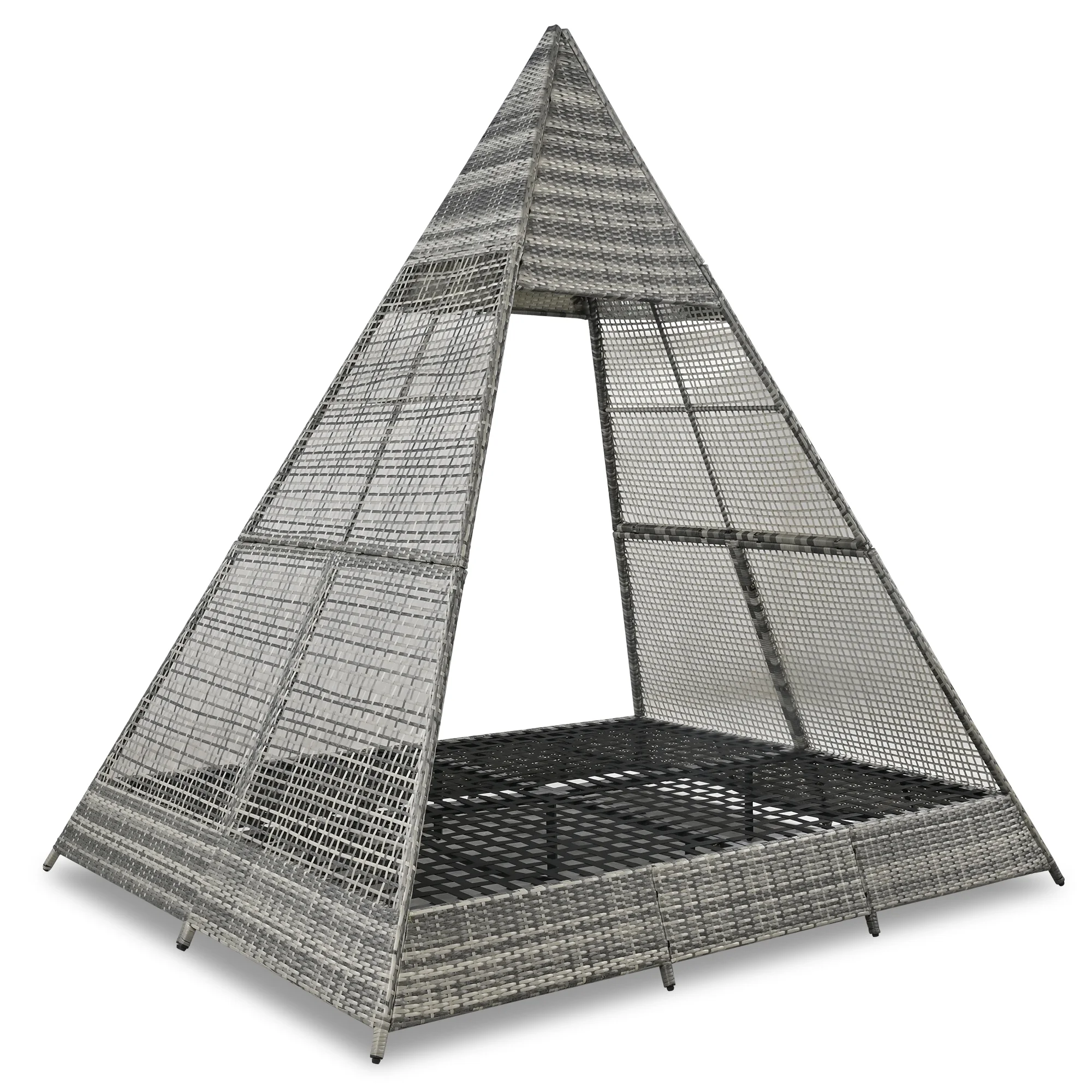 Harper & Bright Designs Outdoor Sunbed with Canopy, Tent Shape Wicker Patio Daybed, Gray and Blue