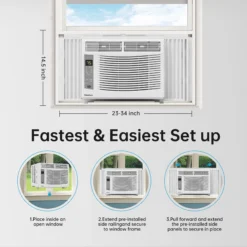 PhiloDeco 6000 BTU Window Air Conditioner Cool to 250 sq ft Intelligent, LED, Remote Control