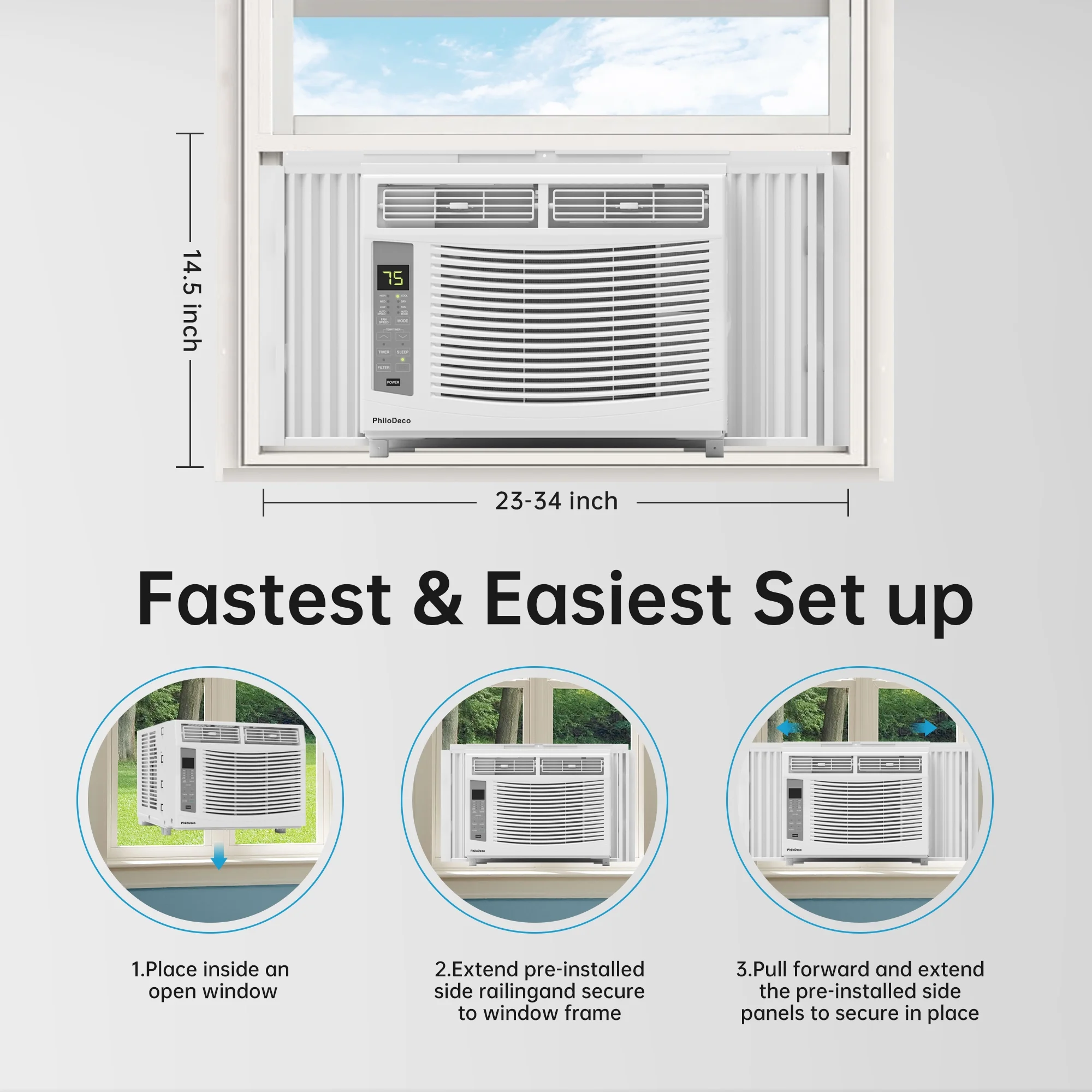 PhiloDeco 6000 BTU Window Air Conditioner Cool to 250 sq ft Intelligent, LED, Remote Control