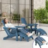 SERWALL 5PC Adjustable Folding Adirondack Chair and Ottoman and Double Side Table, HDPE Adirondack Chairs Set for Outdoor, Blue
