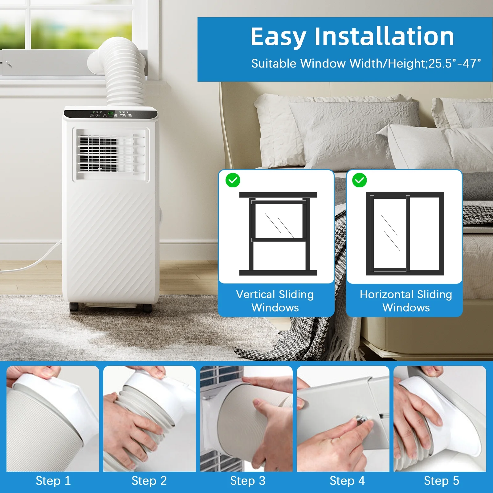 Fenbeli 8000 BTU ASHRAE Portable Air Conditioner with Remote Control, White