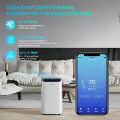 DuraComfort Portable Air Conditioner with Heat, 8150 BTU (12000 BTU ASHRAE), Smart WiFi, Cools Up to 350 Sq Ft, White
