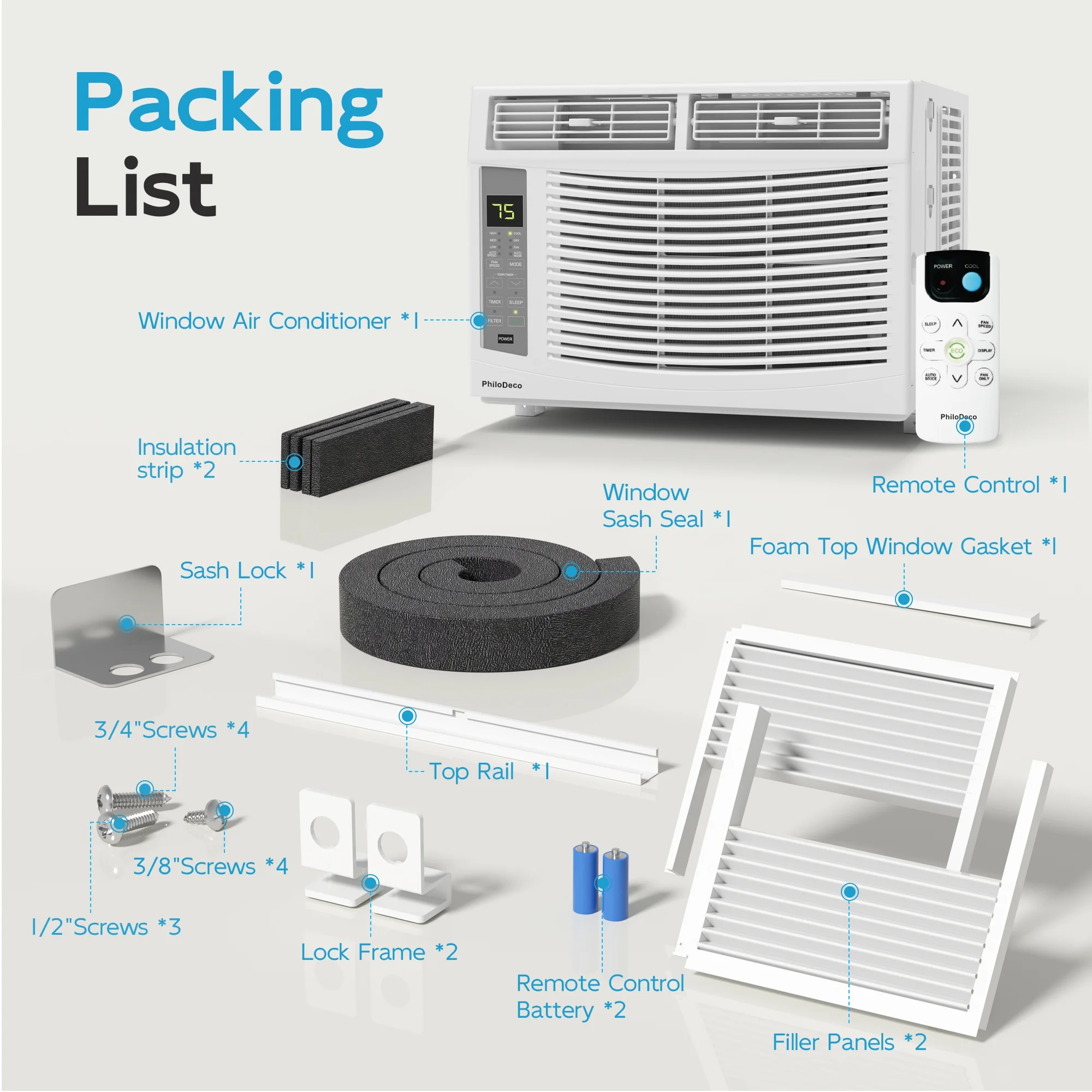 PhiloDeco 6000 BTU Window Air Conditioner Cool to 250 sq ft Intelligent, LED, Remote Control