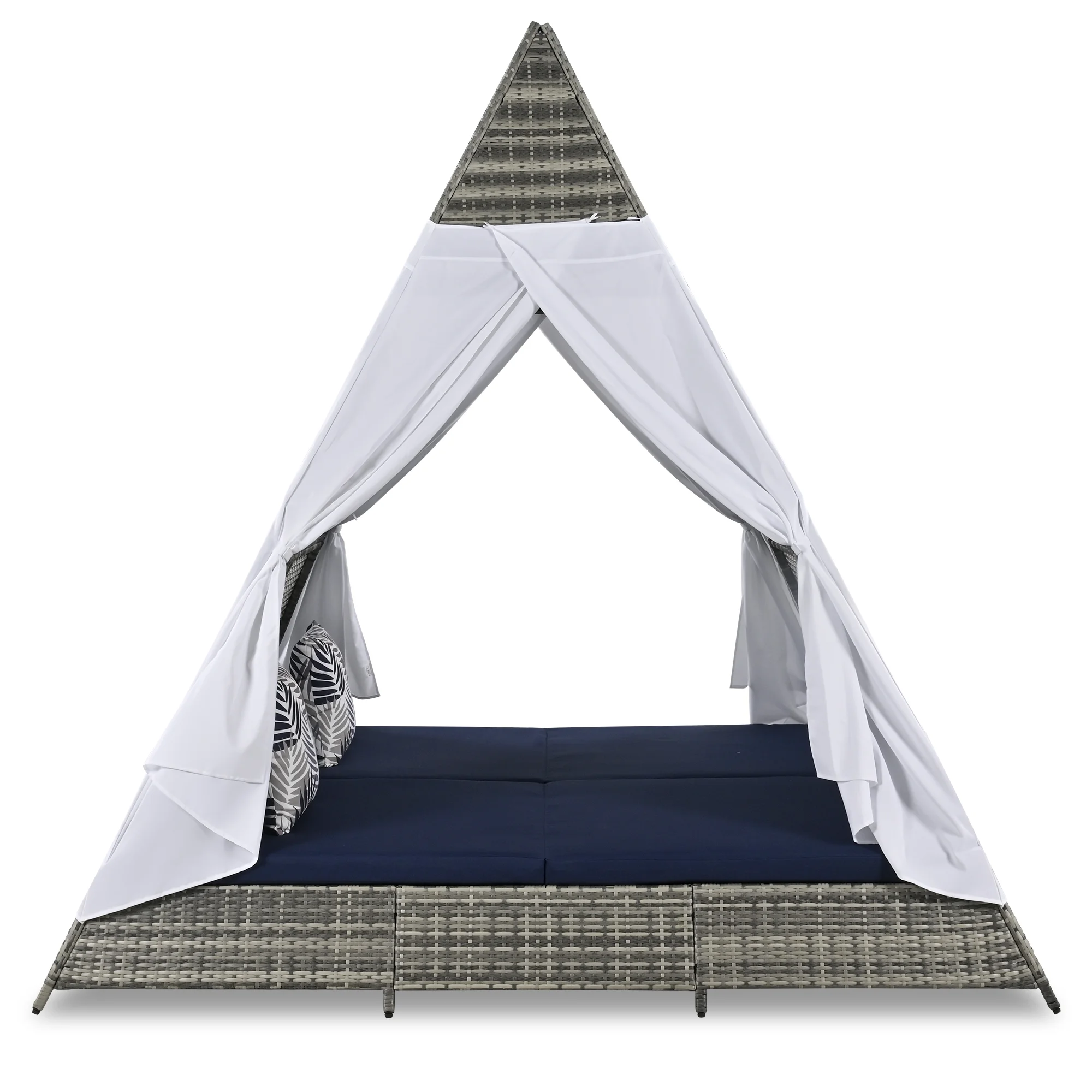Harper & Bright Designs Outdoor Sunbed with Canopy, Tent Shape Wicker Patio Daybed, Gray and Blue