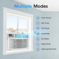 PhiloDeco 8000 BTU Window Air Conditioner 350 Sq. ft. Intelligent, LED Display Screen, with Remote Control