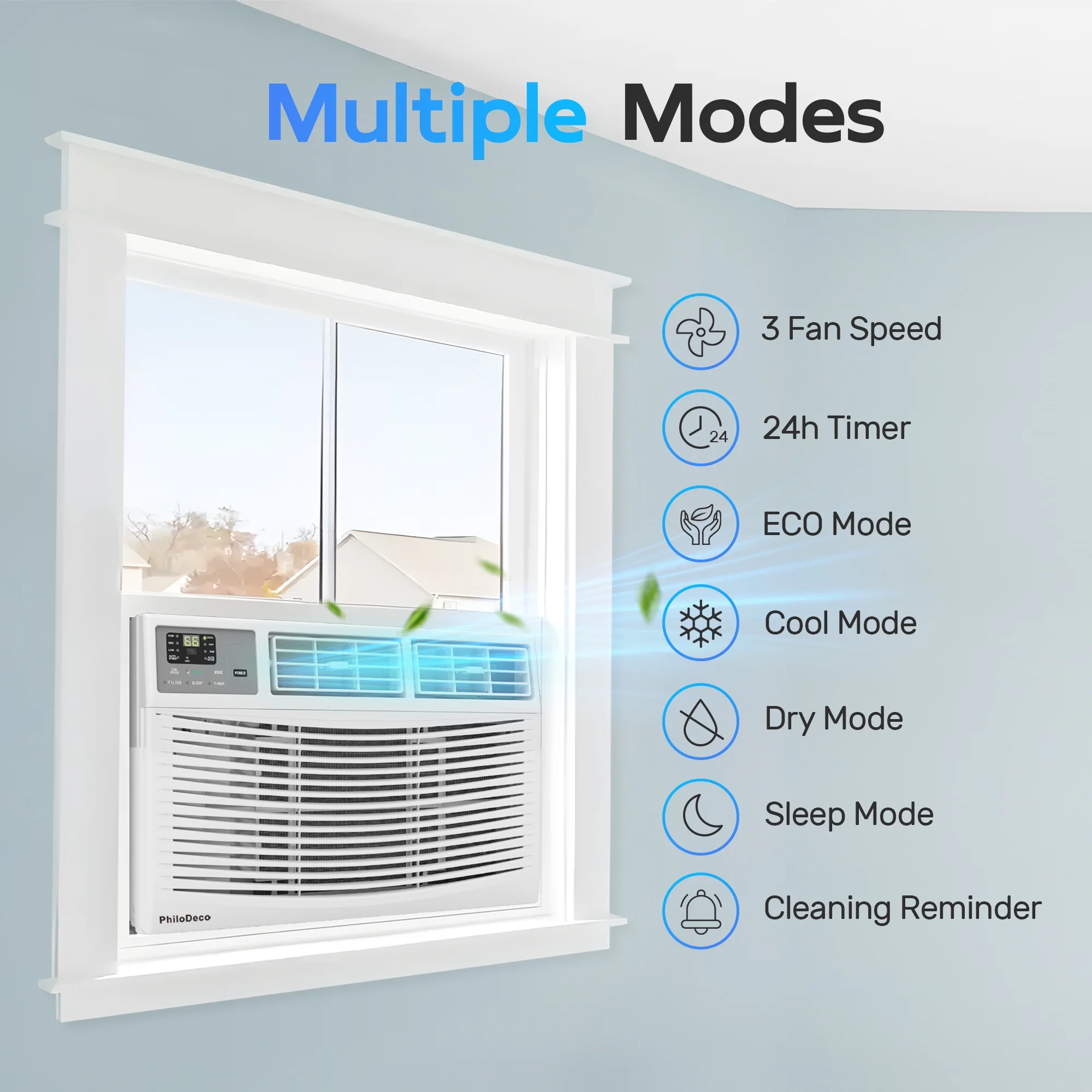 PhiloDeco 8000 BTU Window Air Conditioner 350 Sq. ft. Intelligent, LED Display Screen, with Remote Control