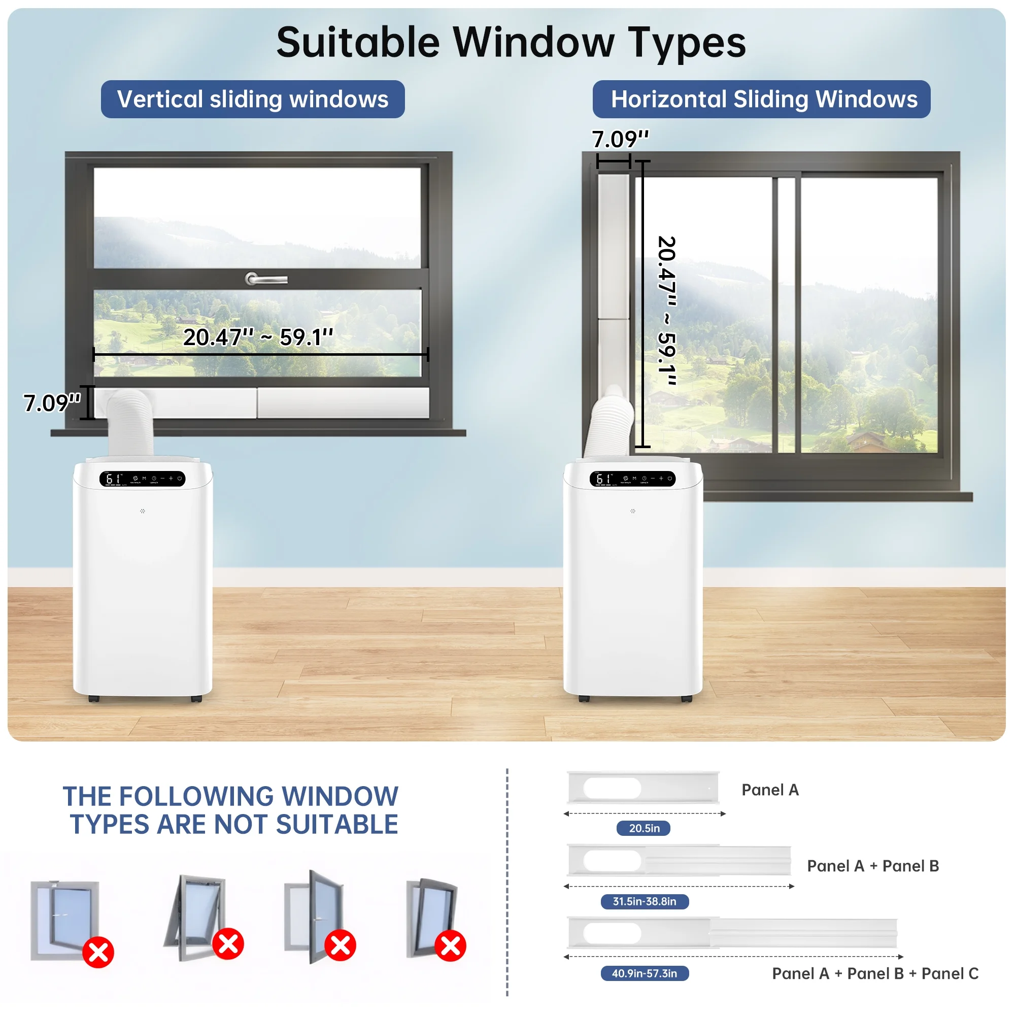 Fosawd 14000 BTU Portable Air Conditioner Cools up to 700 Sq. ft, 3-in-1 AC, Dehumidifier, Fan