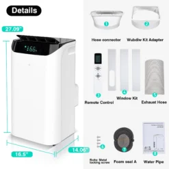 Agtana 14000 BTU Portable Air Conditioner, Fan, Dehumidifier, Remote, Cools up to 700 Sq. ft