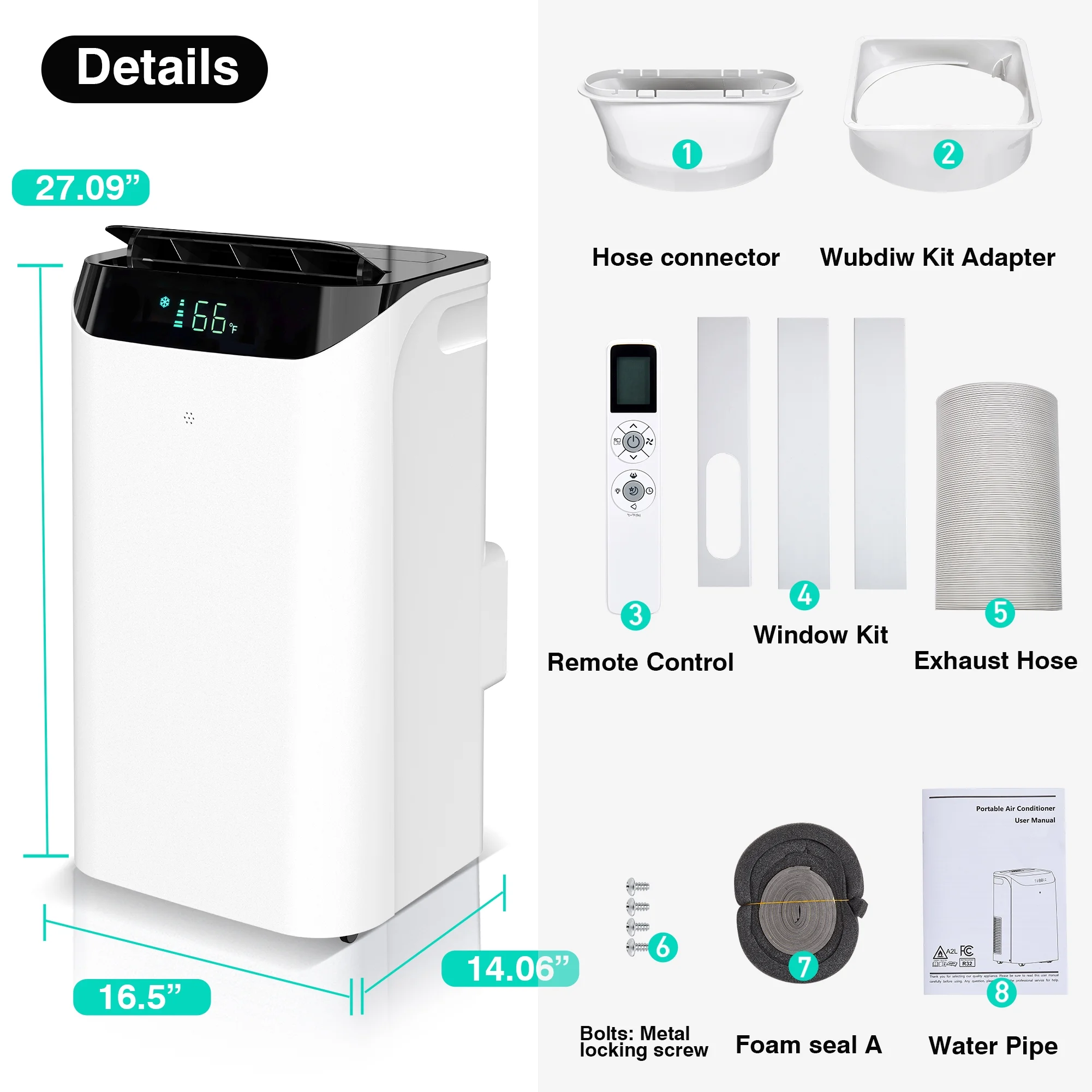 Agtana 14000 BTU Portable Air Conditioner, Fan, Dehumidifier, Remote, Cools up to 700 Sq. ft