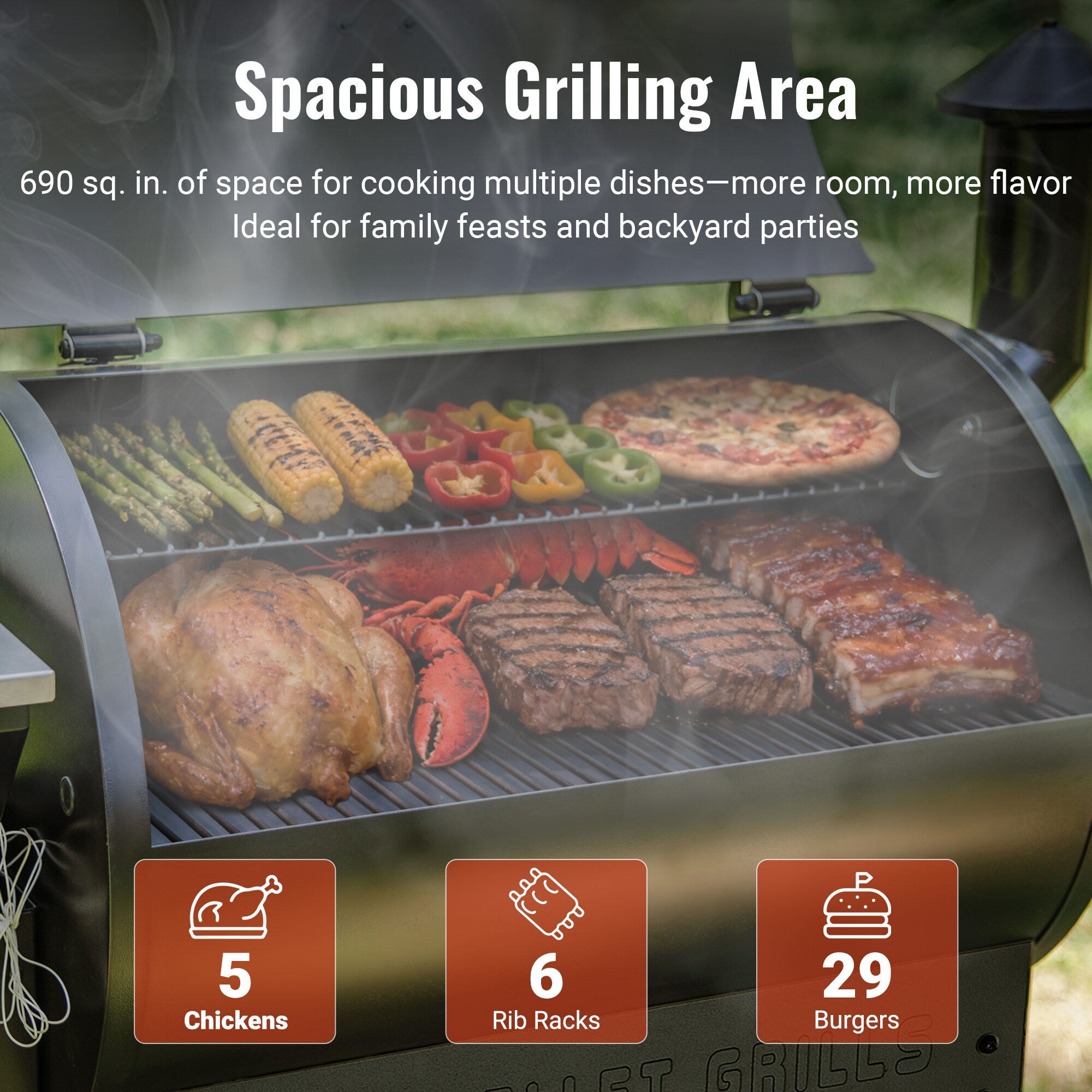 Z GRILLS Classic ZPG-7002B3E with 697 sq.in. , 8-in-1 BBQ Pellet Grill & Smoker Auto Temperature Control with Cover for Outdoor Cooking, Sliver - Image 4