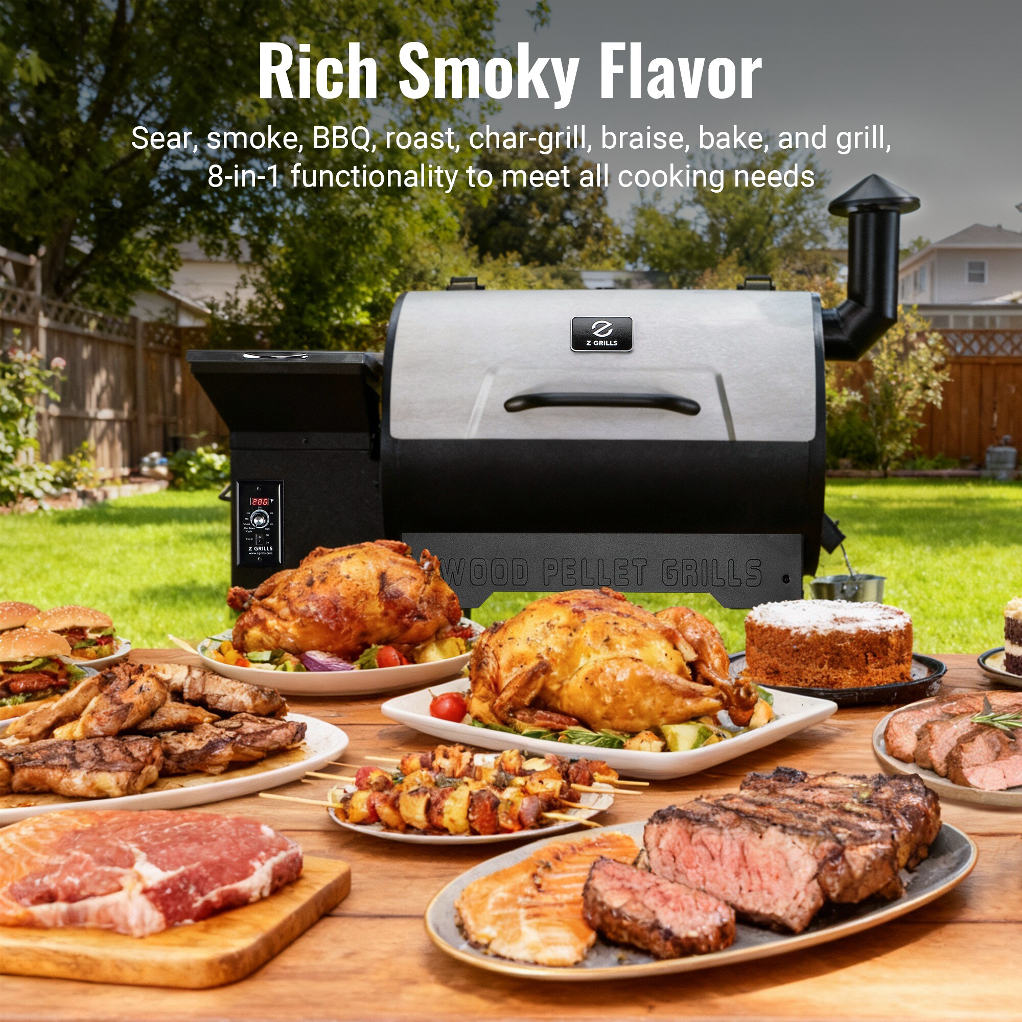 Z GRILLS Classic ZPG-7002B3E with 697 sq.in. , 8-in-1 BBQ Pellet Grill & Smoker Auto Temperature Control with Cover for Outdoor Cooking, Sliver - Image 6
