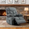 Mondawe 360 Degree Swing with Massage and Lumbar Heat Recliner Blue Linen Upholstered Swivel rocker 3-position