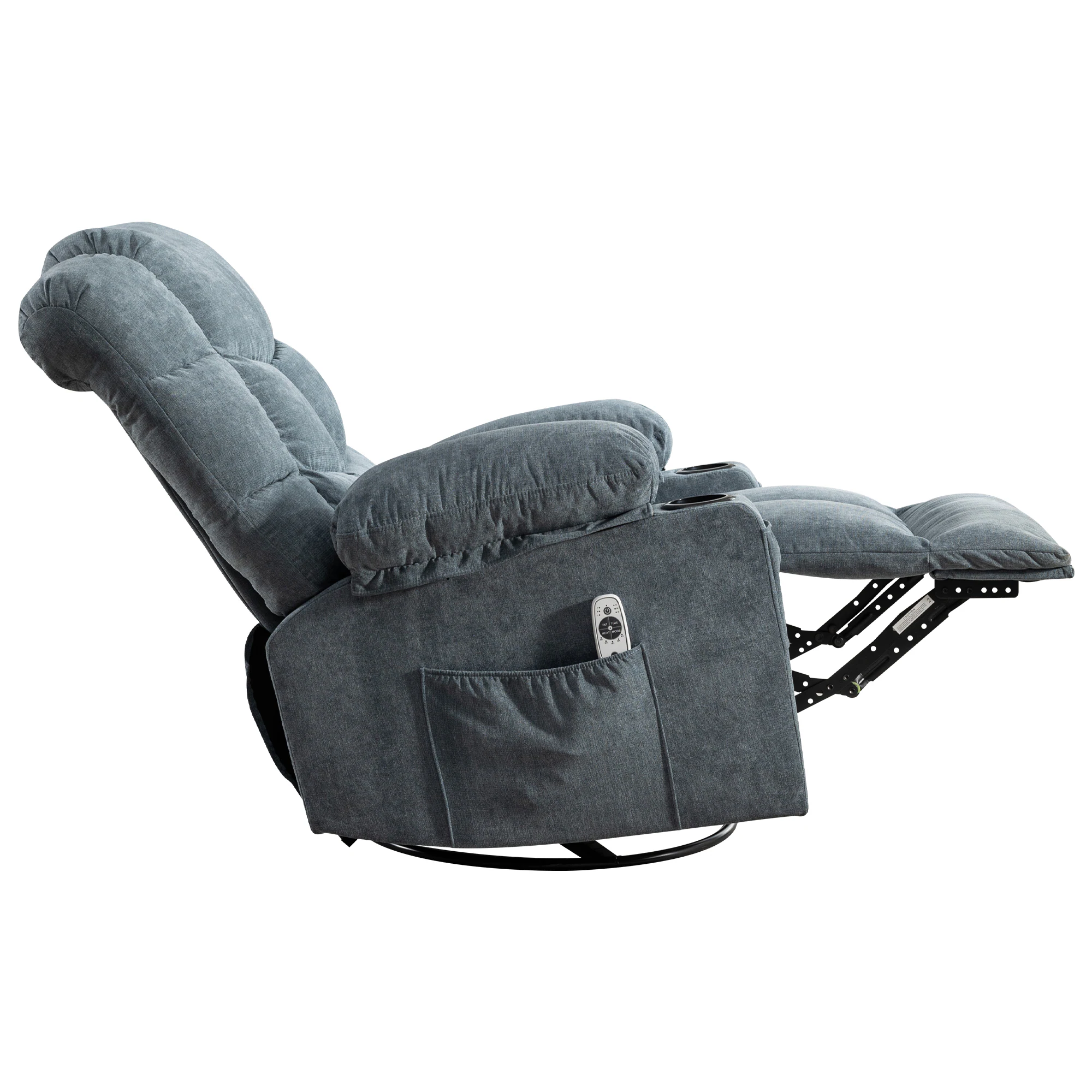 Mondawe 360 Degree Swing with Massage and Lumbar Heat Recliner Blue Linen Upholstered Swivel rocker 3-position - Image 2