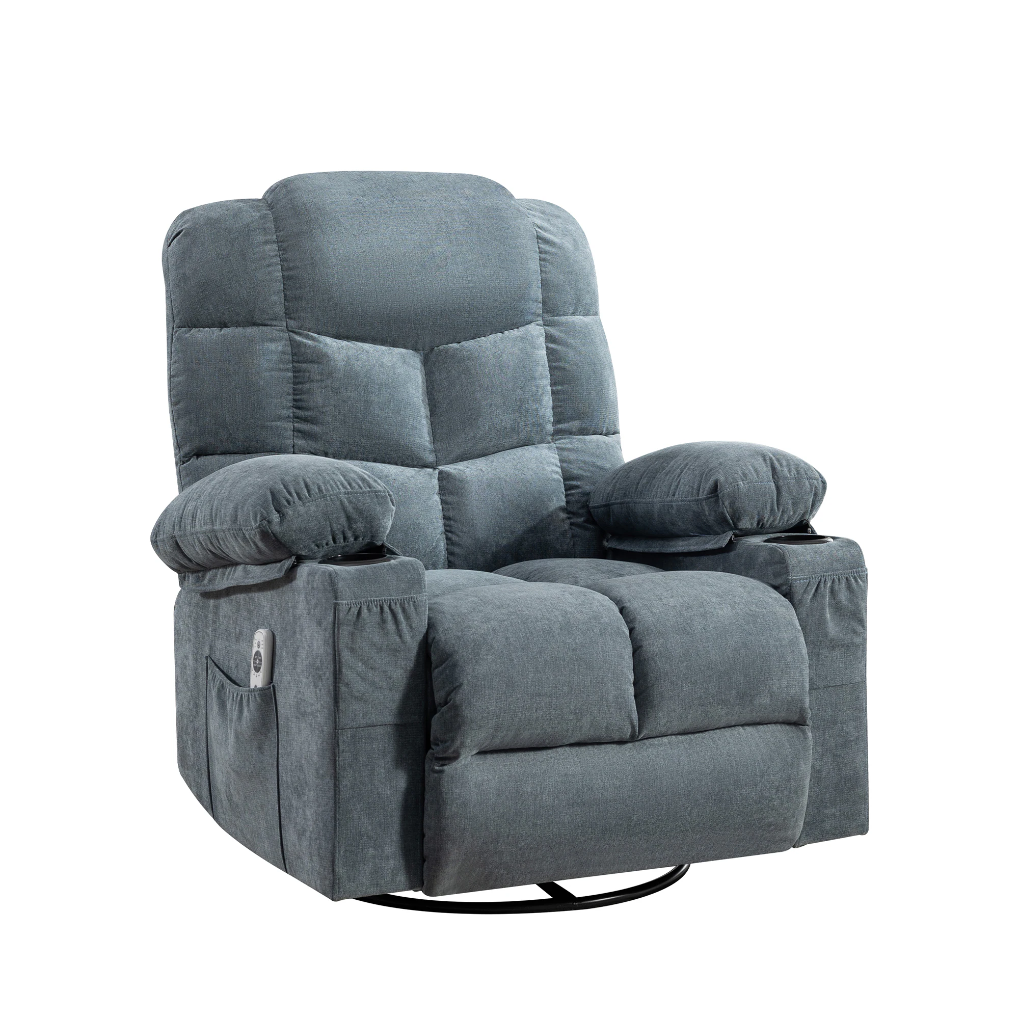 Mondawe 360 Degree Swing with Massage and Lumbar Heat Recliner Blue Linen Upholstered Swivel rocker 3-position - Image 5