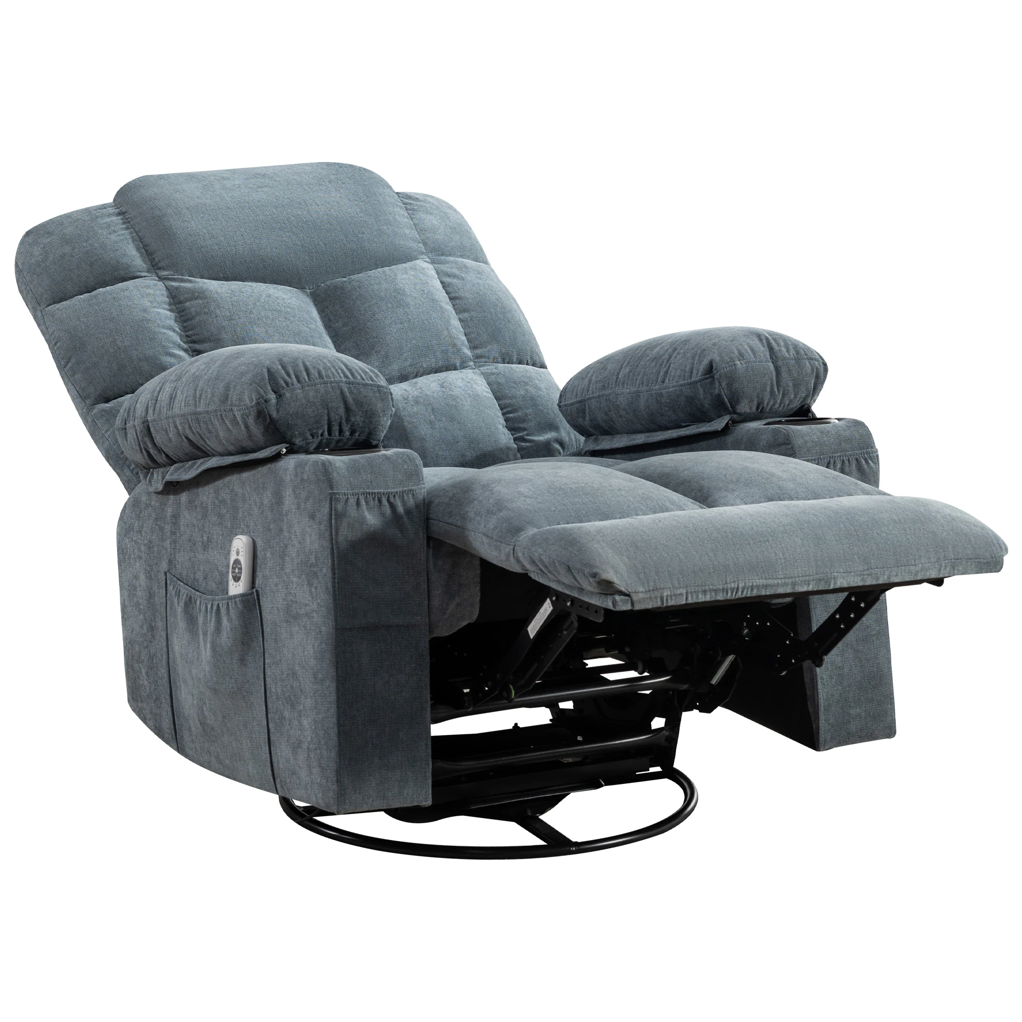 Mondawe 360 Degree Swing with Massage and Lumbar Heat Recliner Blue Linen Upholstered Swivel rocker 3-position - Image 3