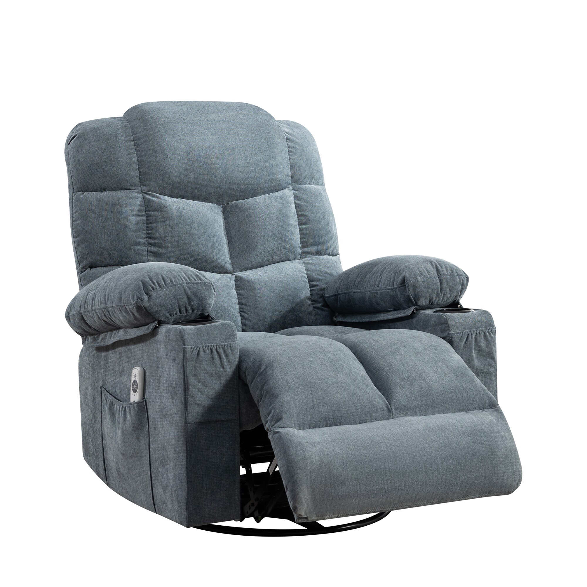 Mondawe 360 Degree Swing with Massage and Lumbar Heat Recliner Blue Linen Upholstered Swivel rocker 3-position - Image 4
