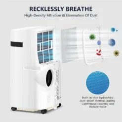 KISSAIR 12,000 BTU Portable Air Conditioner – Quiet 3-in-1 AC, Fan & Dehumidifier with Sleep Mode, 24H Timer & Remote Control for Home