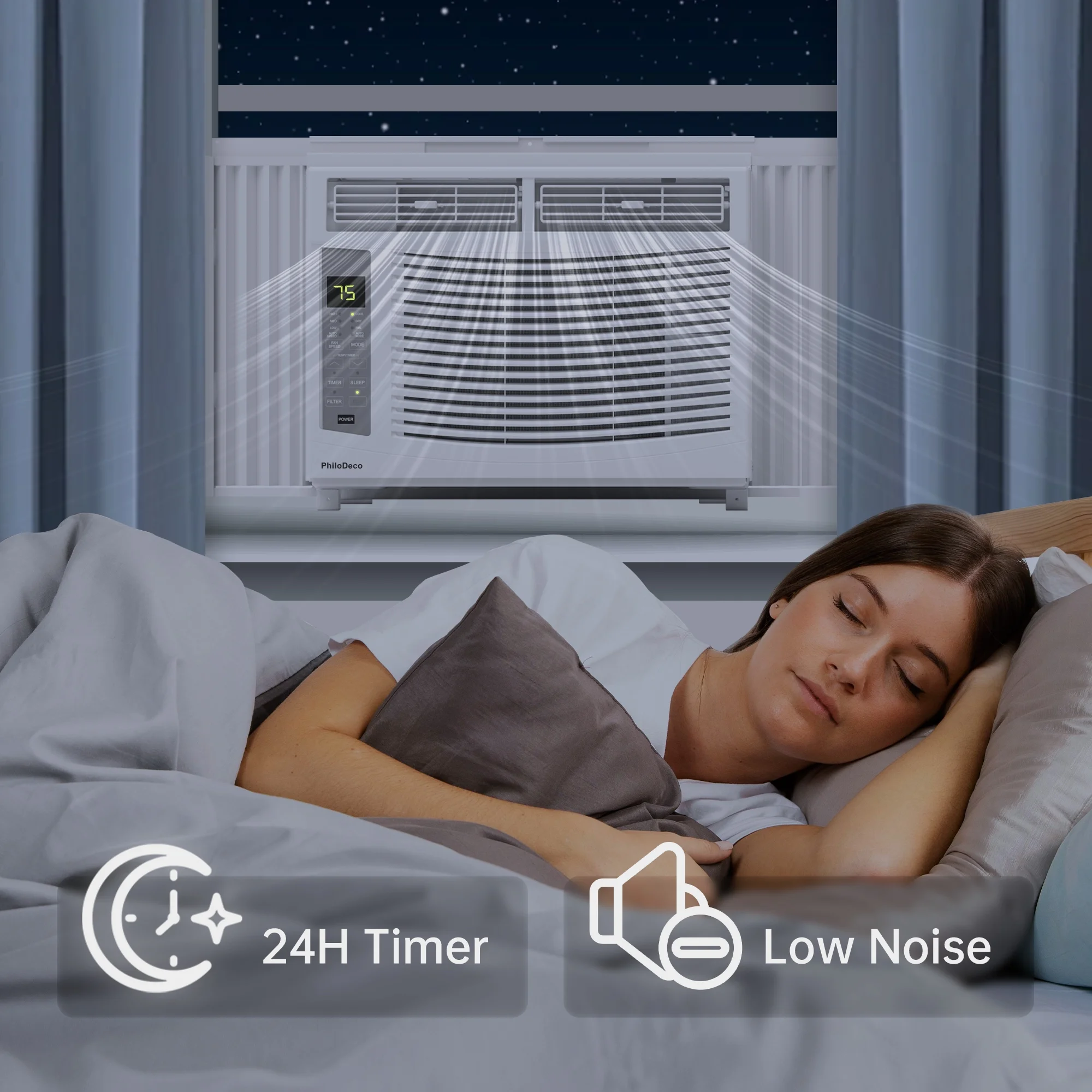 PhiloDeco 6000 BTU Window Air Conditioner Cool to 250 sq ft Intelligent, LED, Remote Control