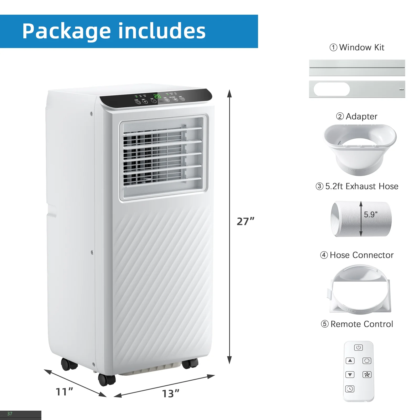 Fenbeli 8000 BTU ASHRAE Portable Air Conditioner with Remote Control, White