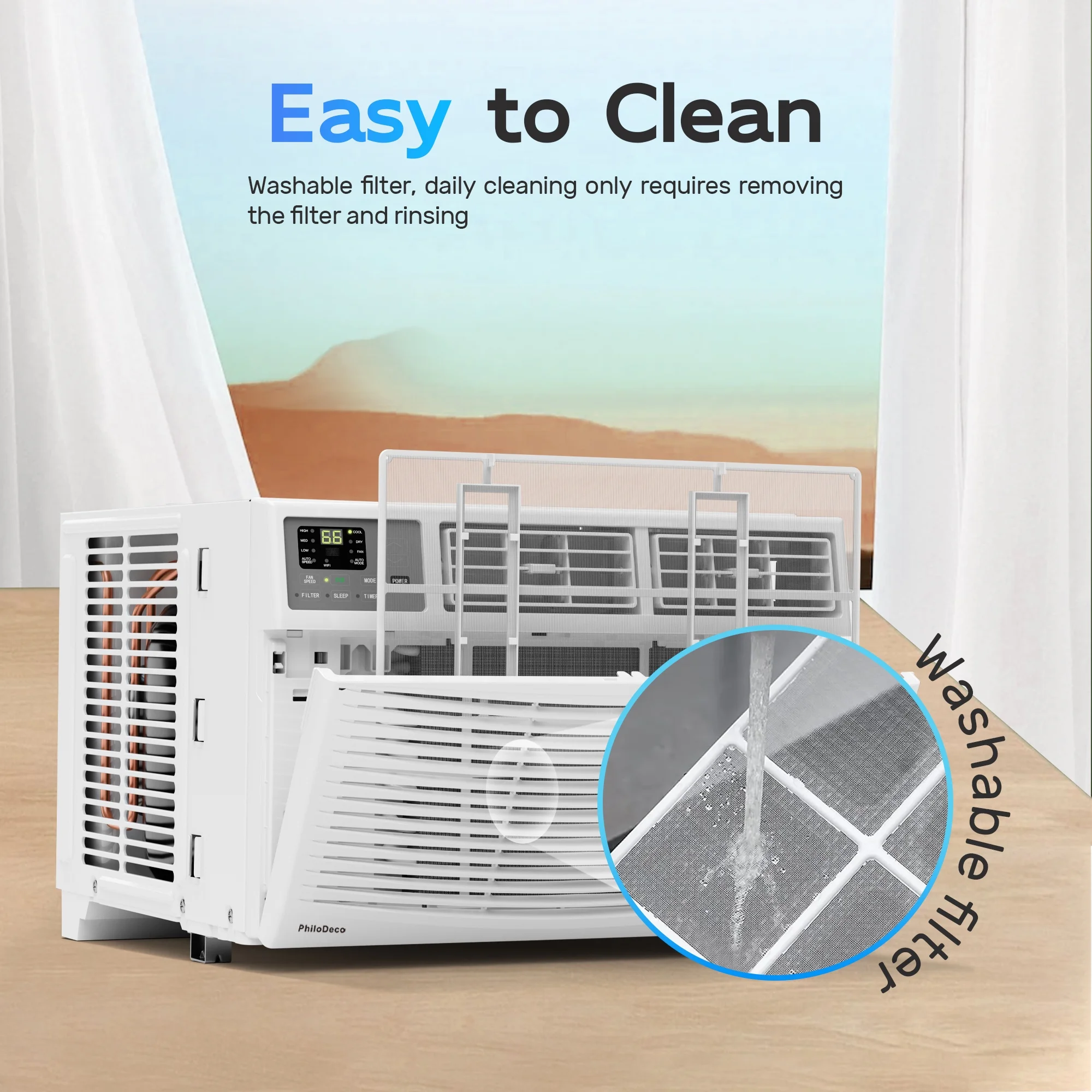 PhiloDeco 8000 BTU Window Air Conditioner 350 Sq. ft. Intelligent, LED Display Screen, with Remote Control