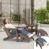 SERWALL 5PC Adjustable Folding Adirondack Chair and Ottoman and Double Side Table, HDPE Adirondack Chairs Set for Outdoor, Brown