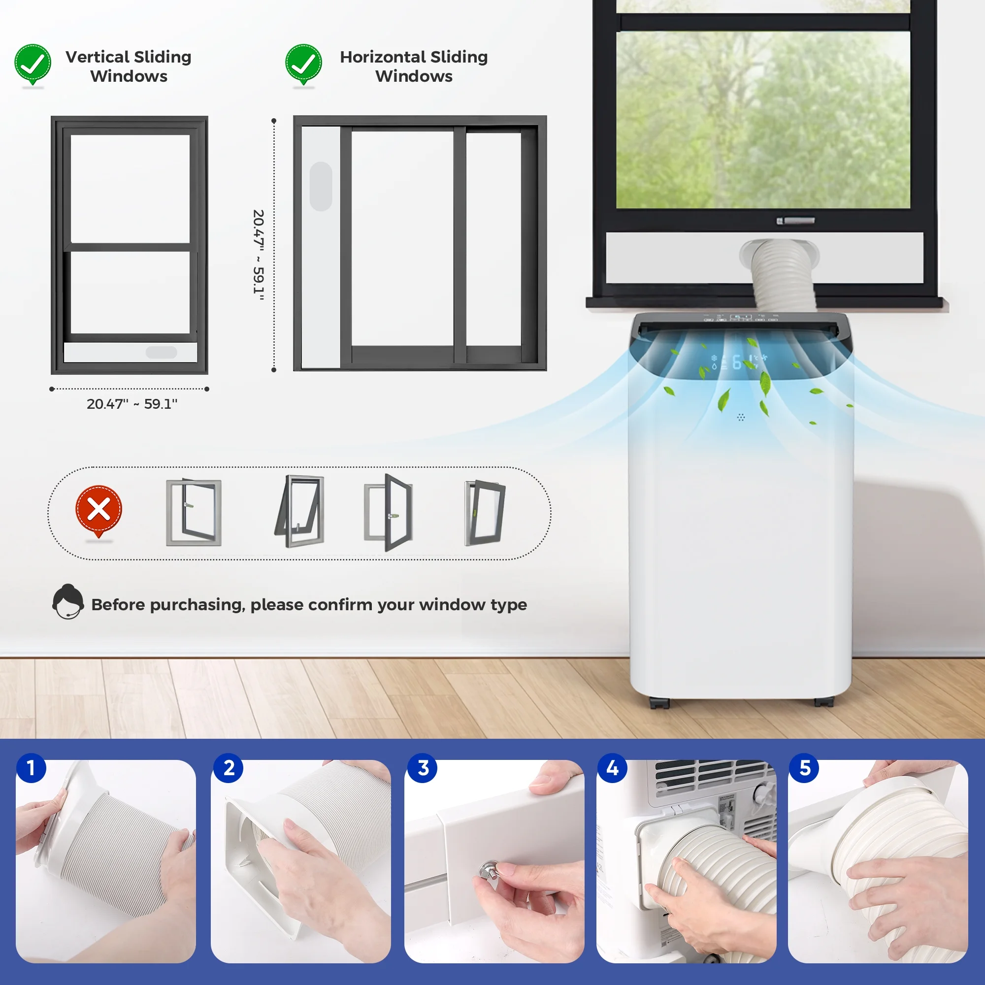 Fosawd 12000 BTU Portable Air Conditioner Cools up to 500 Sq. ft, 3-in-1 AC, Dehumidifier, Fan