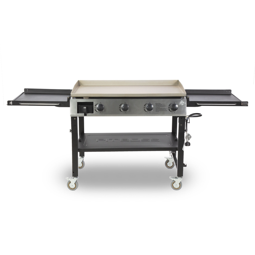 Pit Boss Deluxe 4-Burner Griddle w/ 2 Folding Side Shelves and Cover - PB757GD