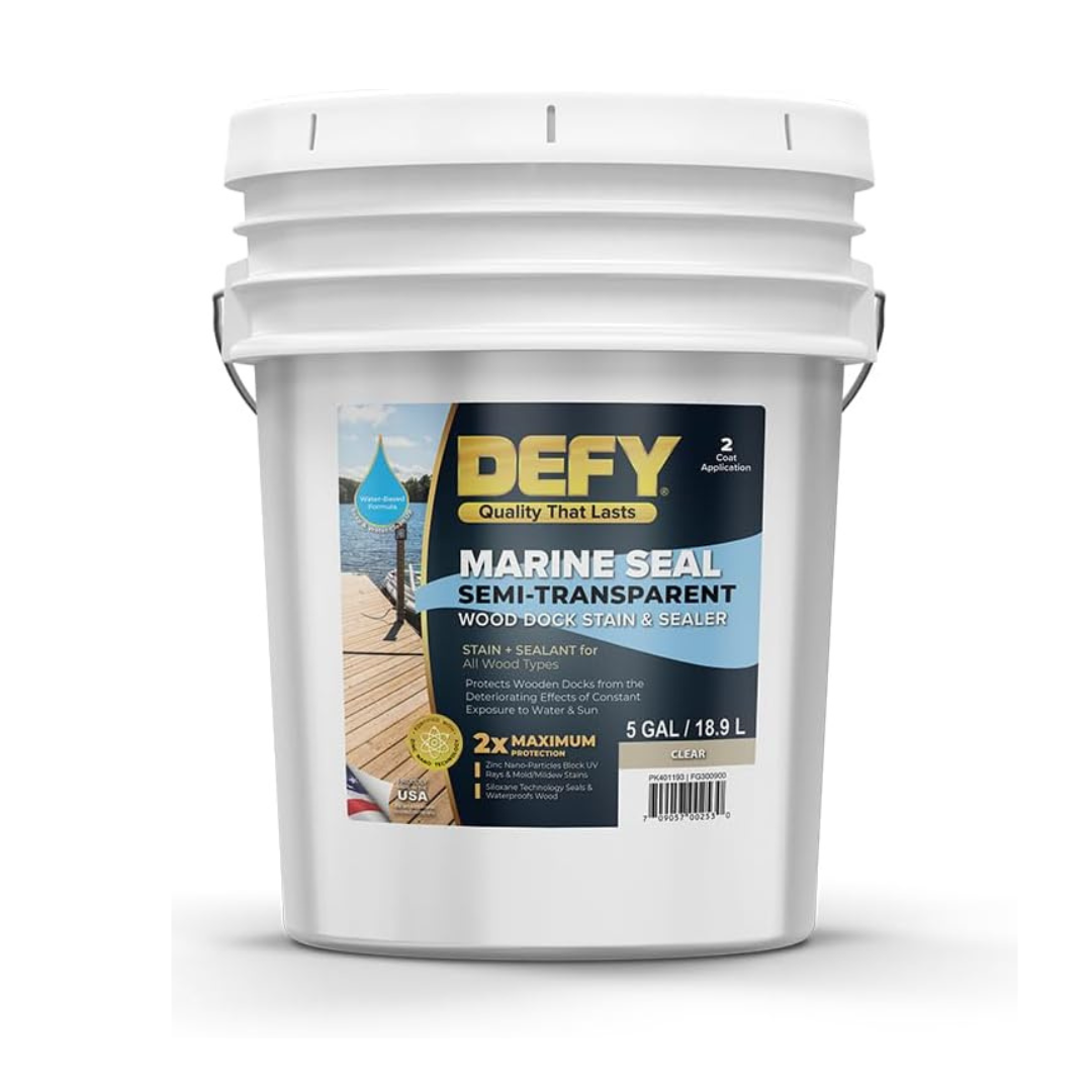 DEFY Marine Seal Semi-Transparent Exterior Wood Stain and Sealer - Clear - 5 Gallon, Made in USA