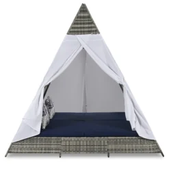 Harper & Bright Designs Outdoor Sunbed with Canopy, Tent Shape Wicker Patio Daybed, Gray and Blue
