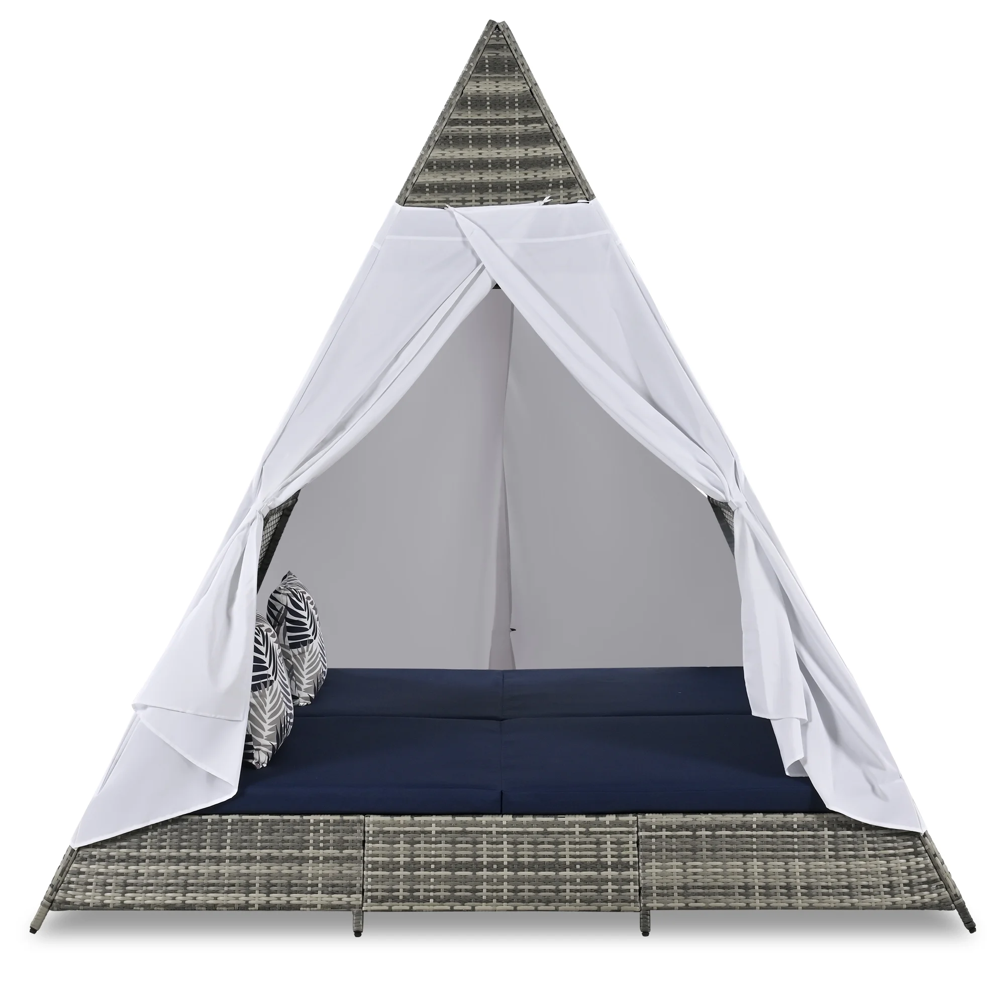 Harper & Bright Designs Outdoor Sunbed with Canopy, Tent Shape Wicker Patio Daybed, Gray and Blue