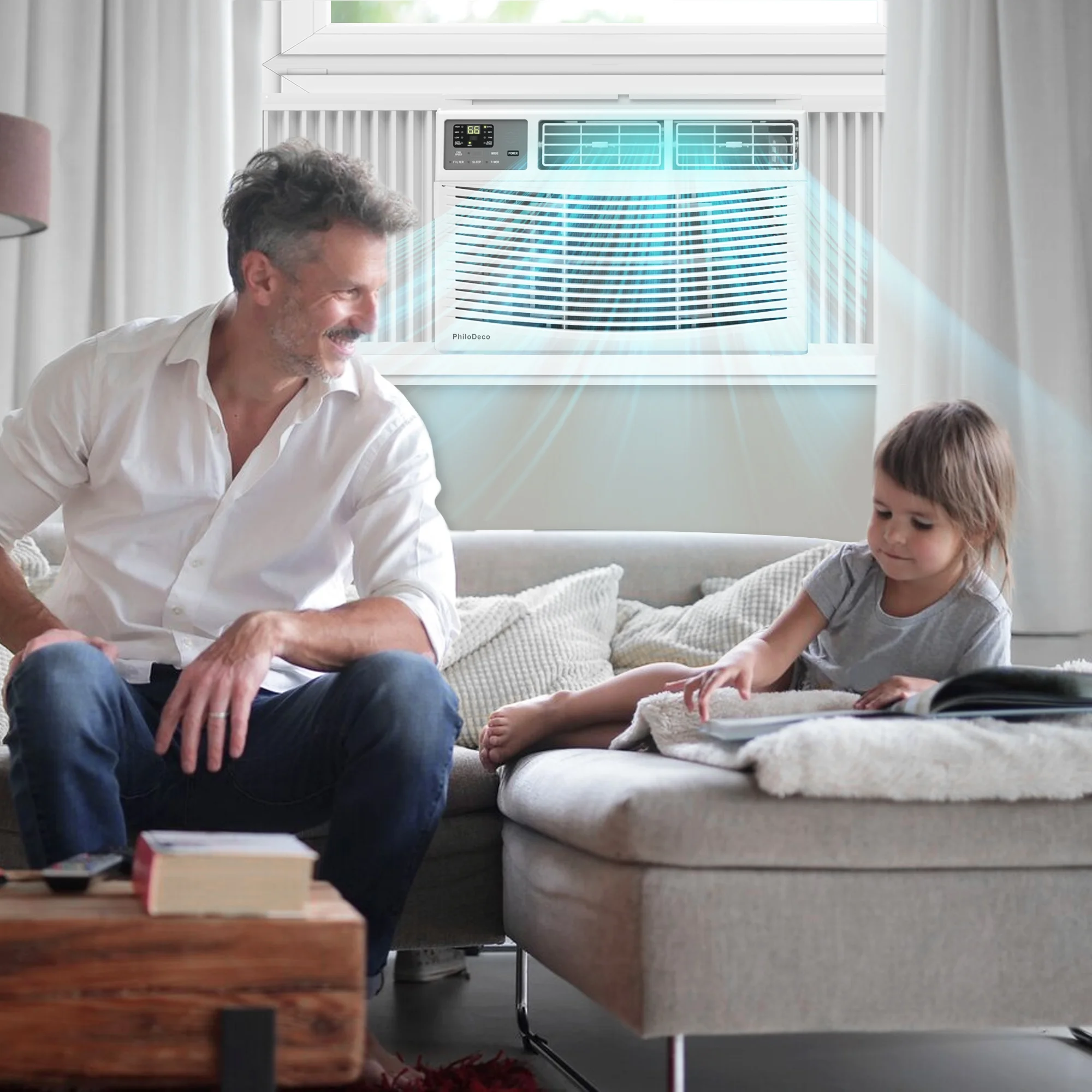 PhiloDeco 8000 BTU Window Air Conditioner 350 Sq. ft. Intelligent, LED Display Screen, with Remote Control