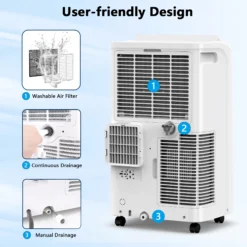 Fosawd 14000 BTU Portable Air Conditioner Cools up to 700 Sq. ft, 3-in-1 AC, Dehumidifier, Fan