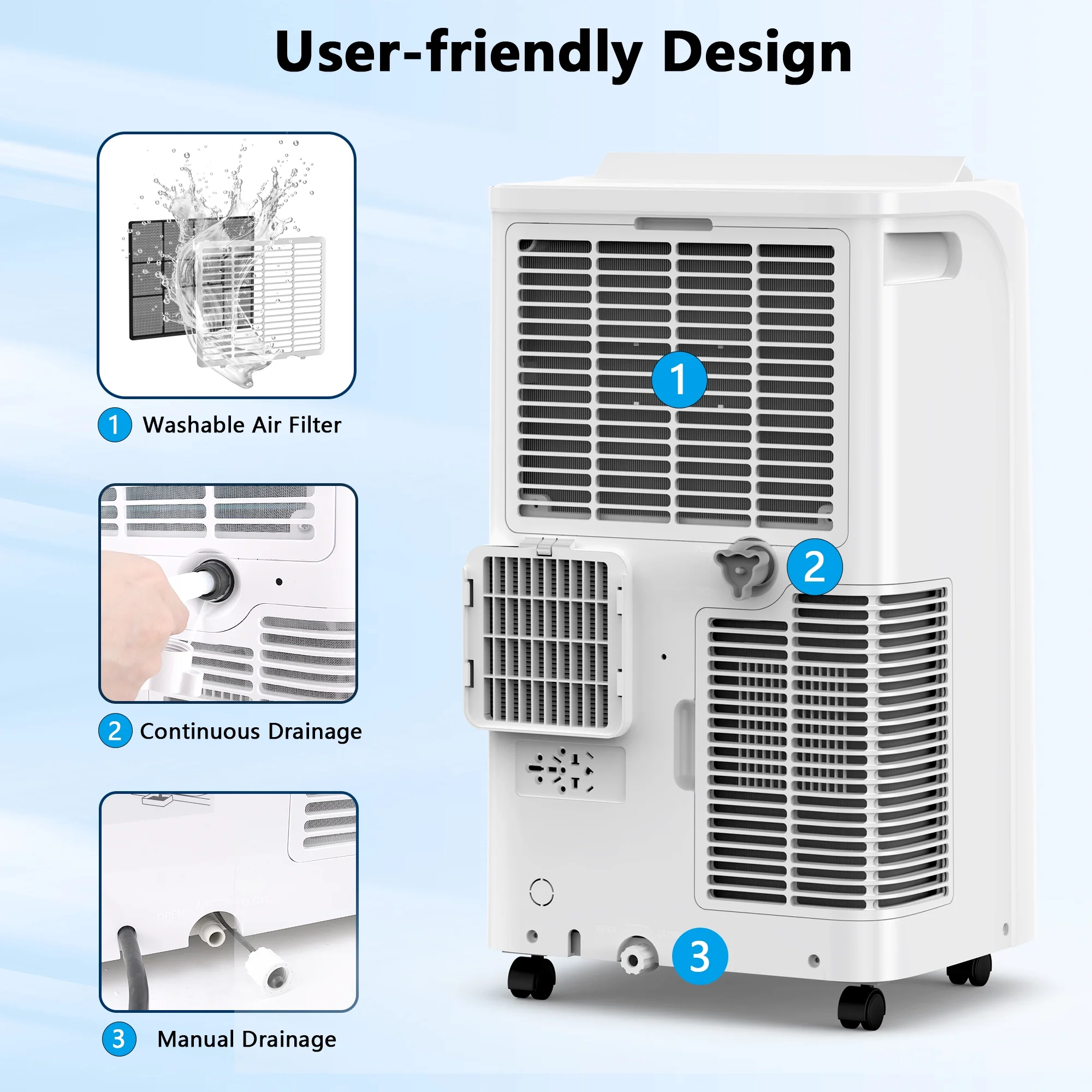 Fosawd 14000 BTU Portable Air Conditioner Cools up to 700 Sq. ft, 3-in-1 AC, Dehumidifier, Fan